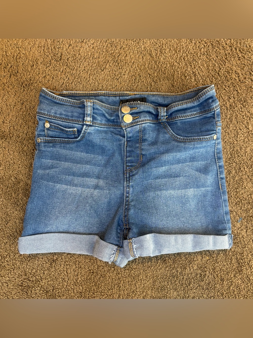 DKNY Girls Denim Shorts Size 14 Blue Stretch Cuffed Double Button